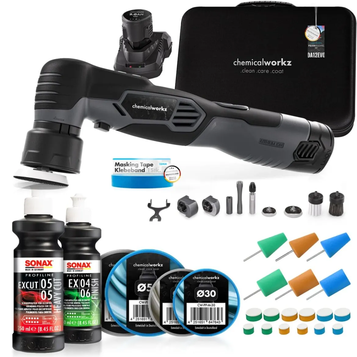 chemicalworkz Poliermaschinen Set EVO Mini + Sonax + Zubehör (25-teilig)
