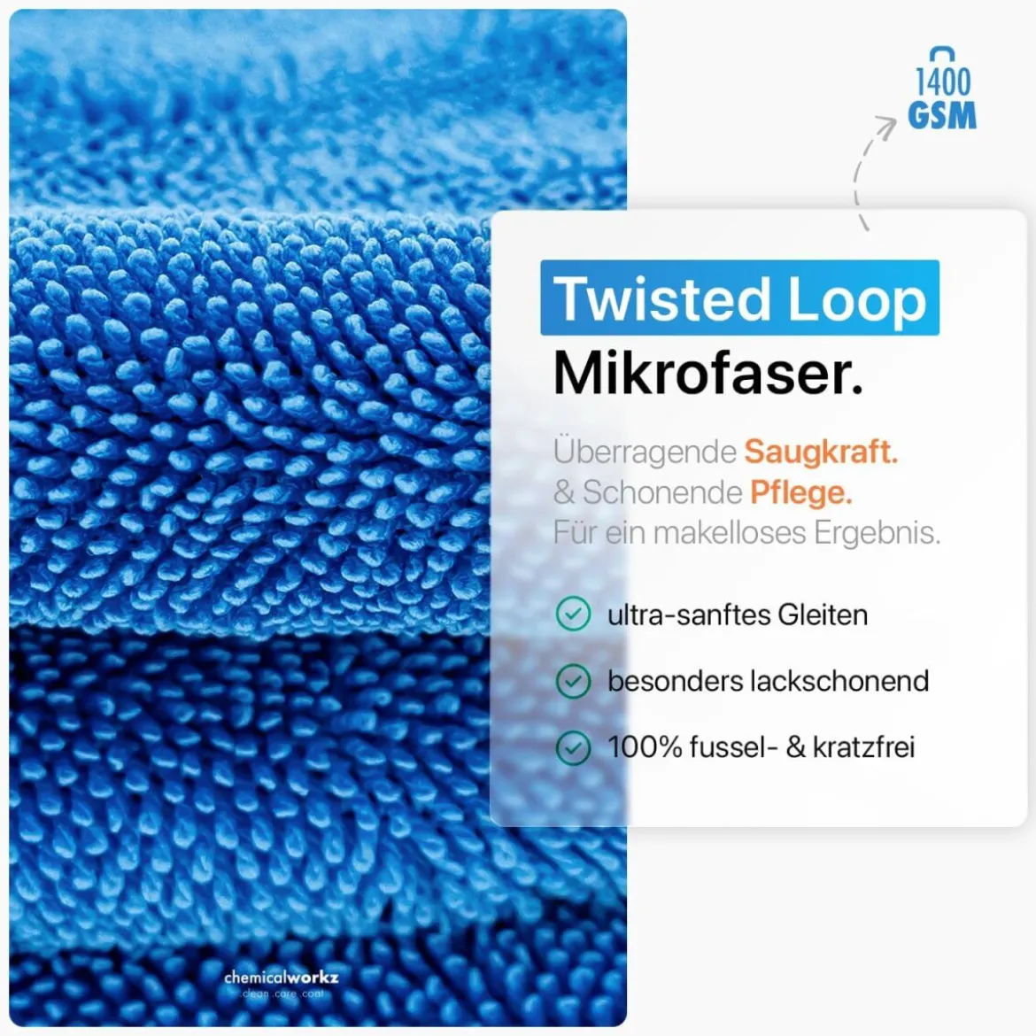 chemicalworkz Shark Twisted Loop Towel 1400GSM Blau Trockentuch 60x40cm