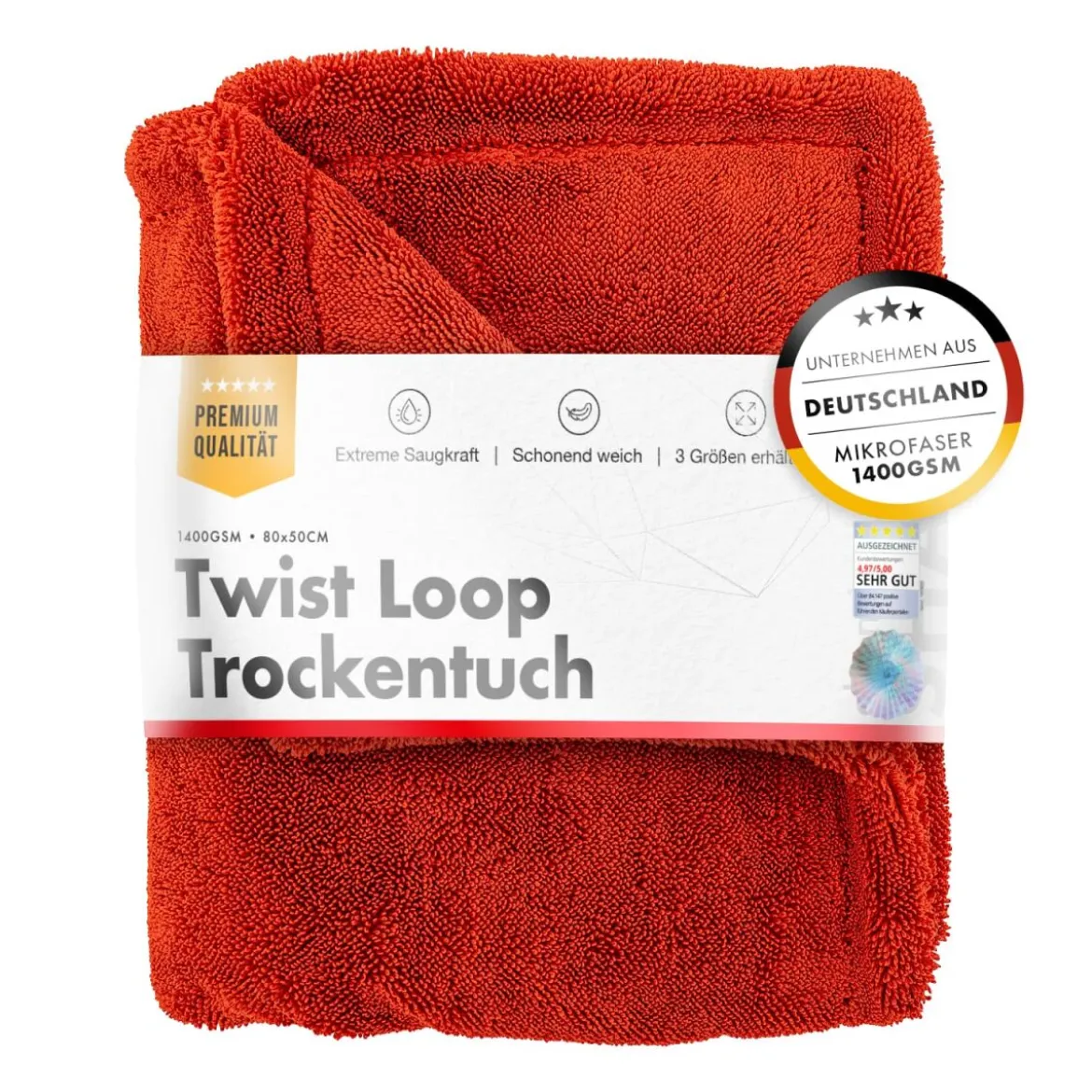 chemicalworkz Shark Twisted Loop Towel 1400GSM Rot Trockentuch 80x50cm
