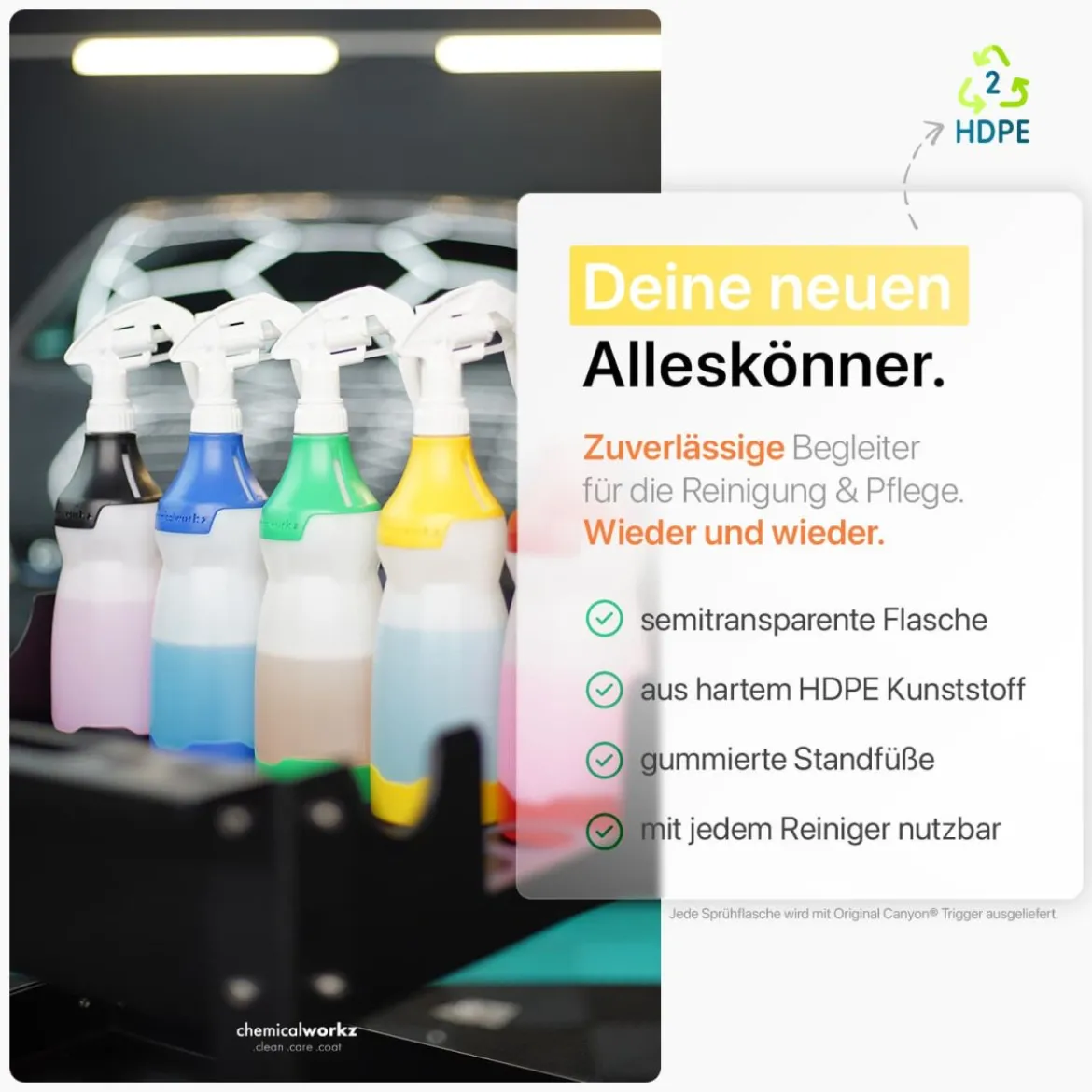 chemicalworkz Sprühflasche Gelb mit Premium Trigger 750ml