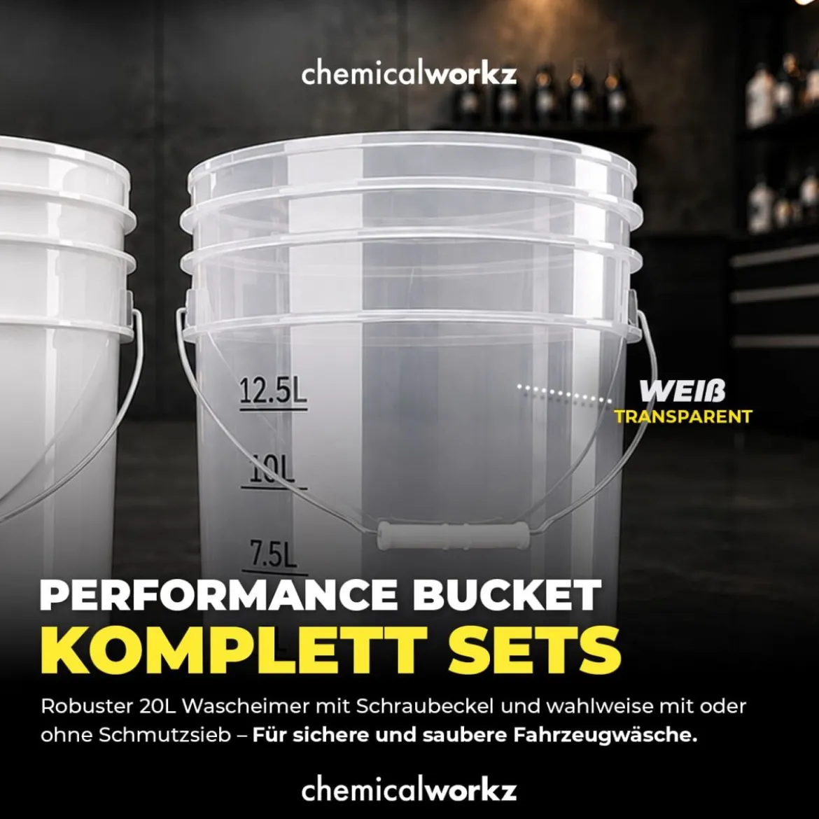 chemicalworkz Wascheimer Set 20 Liter Weiß Transparent + Zubehör Gold Transparent/Schwarz (3-teilig)