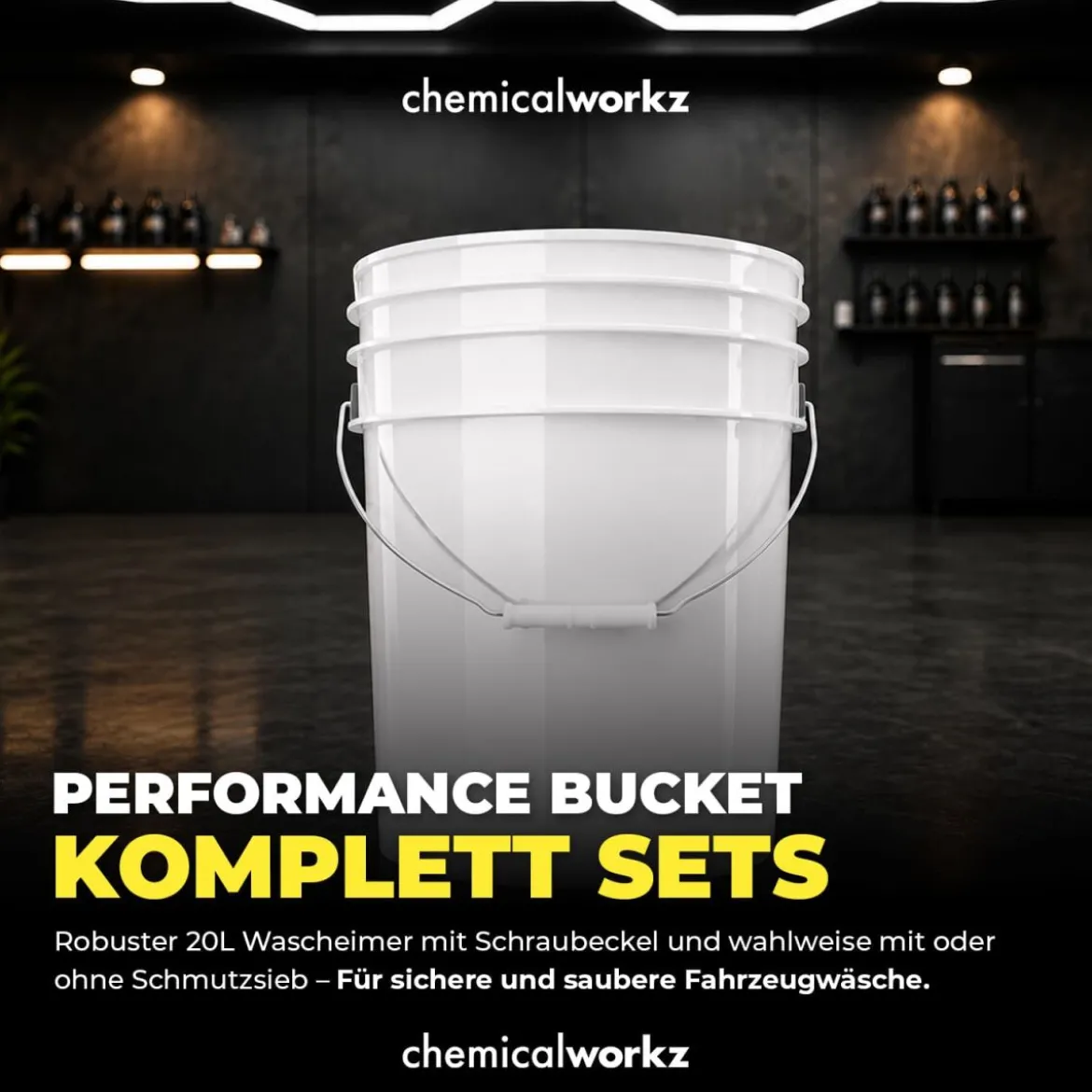 chemicalworkz Wascheimer Set 20 Liter Weiß + Deckel Gold (2-teilig)