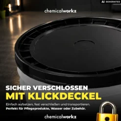 chemicalworkz Wascheimer Set 20 Liter Weiß Transparent + Basic Zubehör Schwarz (3-teilig)