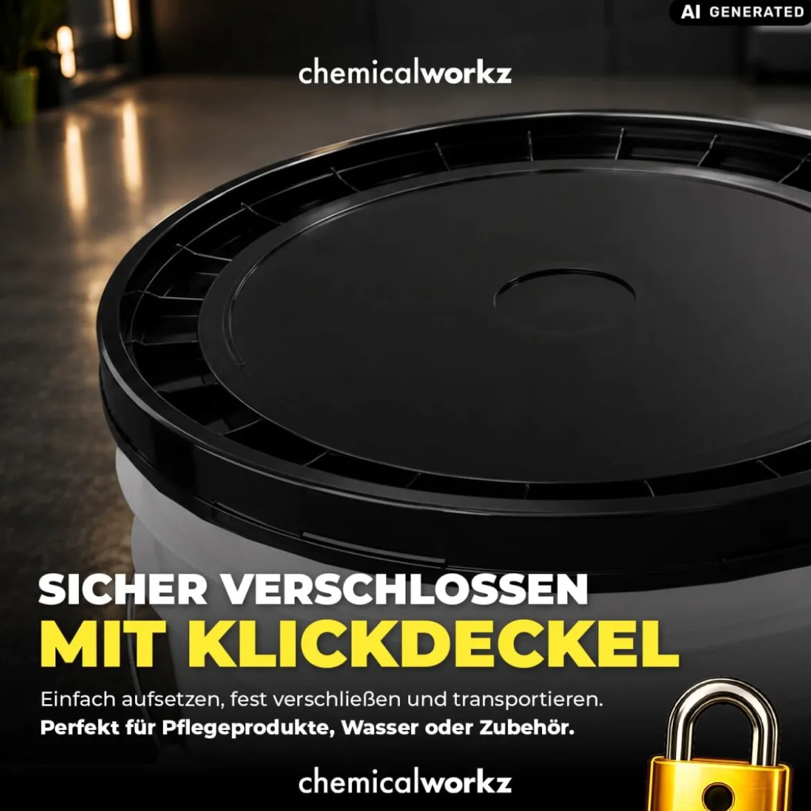 chemicalworkz Wascheimer Set 20 Liter Weiß Transparent + Basic Zubehör Schwarz (3-teilig)