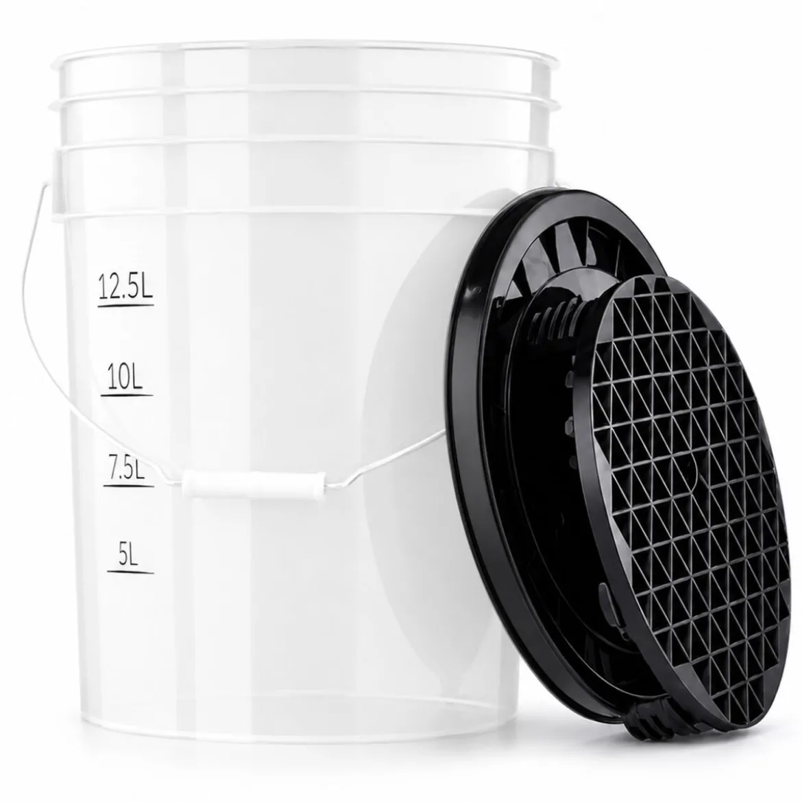 chemicalworkz Wascheimer Set 20 Liter Weiß Transparent + Basic Zubehör Schwarz (3-teilig)
