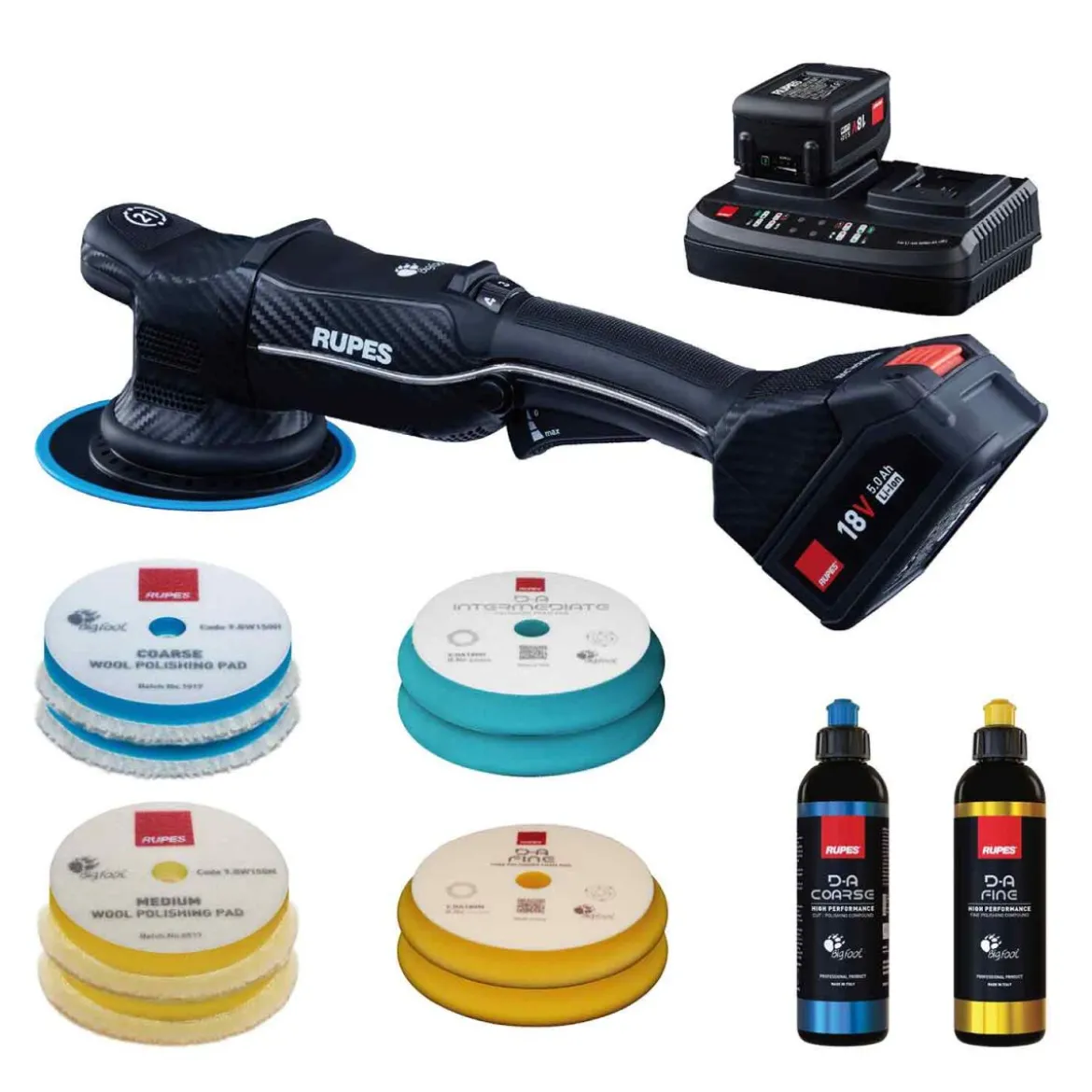 Rupes Big Foot HLR 21 Akku Exzenterpoliermaschine Basis-Kit 14-teilig