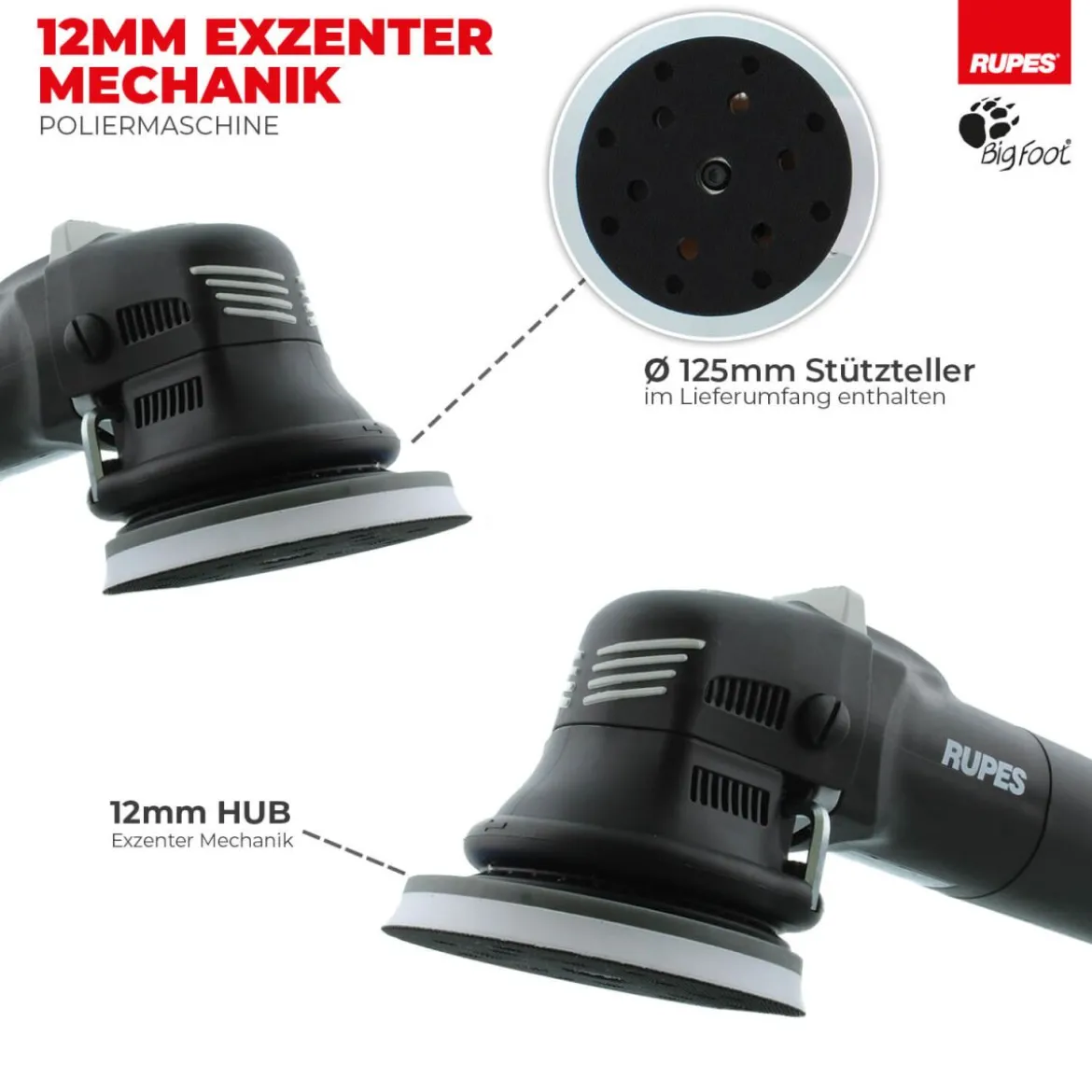 Rupes BigFoot LHR 12E Duetto Exzenterpoliermaschine Luxus Kit, 17-teilig