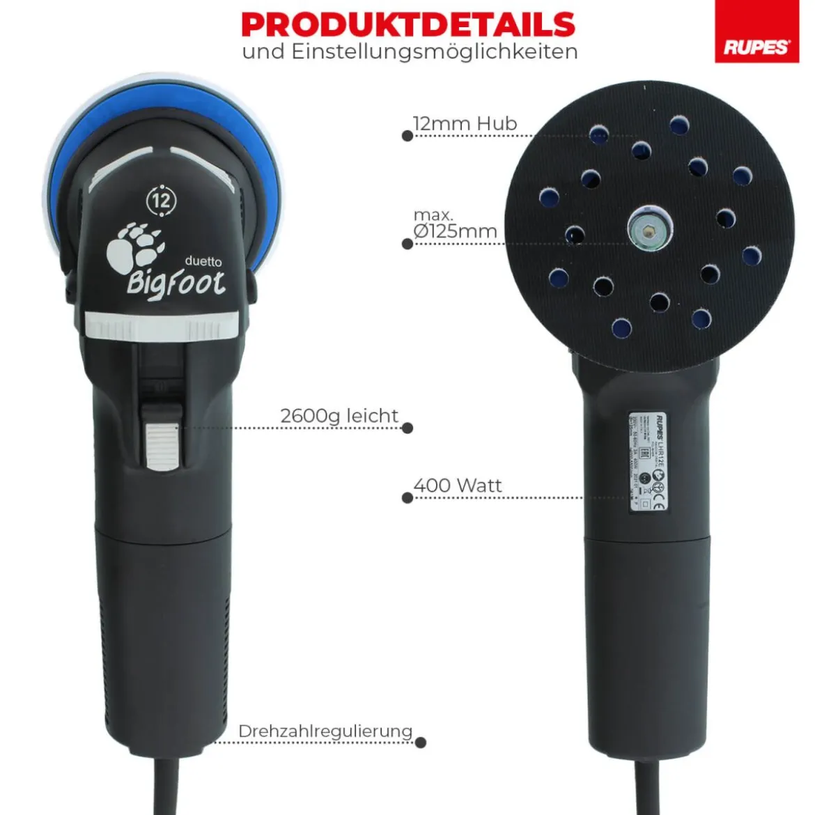 Rupes BigFoot LHR 12E Duetto Exzenterpoliermaschine Systainer Kit, 17-teilig