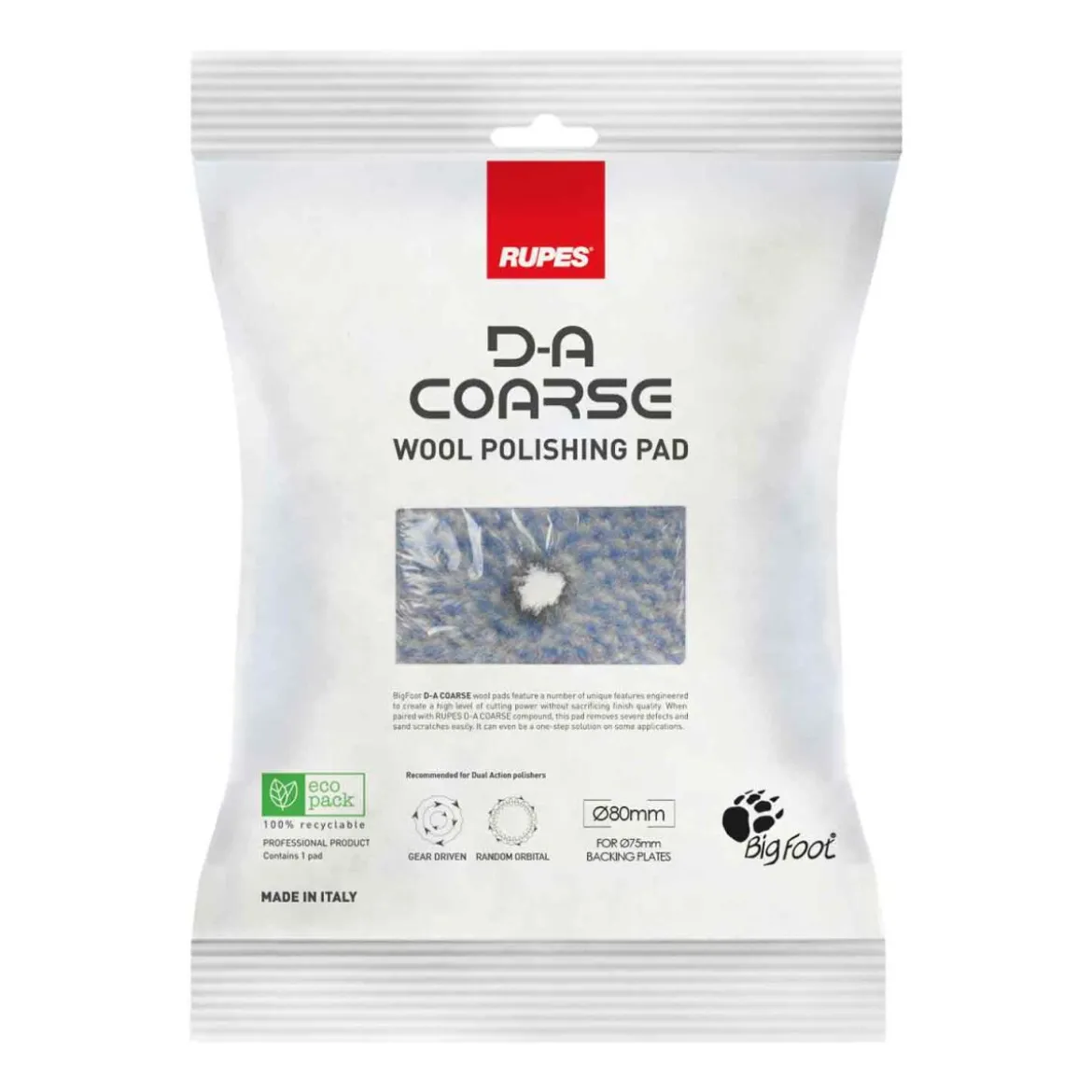 Rupes D-A Coarse Wool-Polierpad 75mm hart